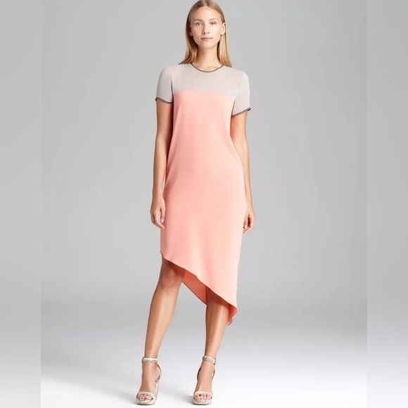 Dkny Dresses & Skirts - Dkny Women's Size Large Orange Color Block Short Sleeve Dress with Asymmetric